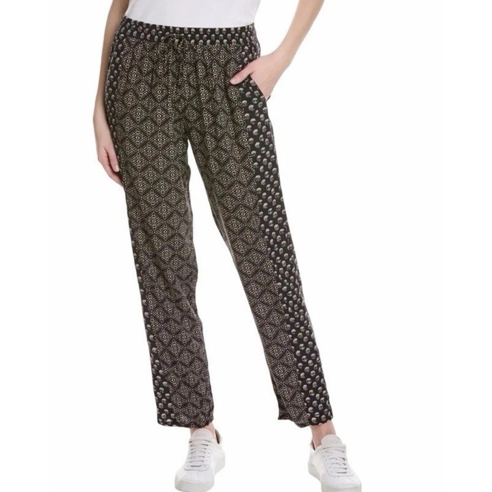 Michael Stars Jordan Pant M• Black Beige Printed Wide Leg Pull Boho Resort Flowy